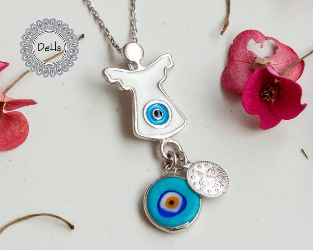 Angel Evil Eye Pendant, Evil Eye Necklace, Silver Evil Eye, Eye of Protection, Guardian Angel, Evil Eye, Angel Pendant, Protection Necklace