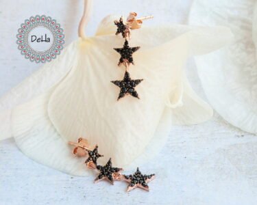 Black Star Studs Earrings, Three Star, Black Star Earrings, Star Earrings, Stud Earrings, Star Jewelry,Black Star,Black Earrings - Image 8
