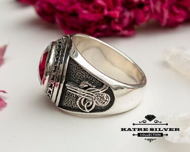 Mens Ruby Statement Ring 925 Sterling Silver – Red Stone Ring, Bold CZ Ring Gift for Him - Image 5