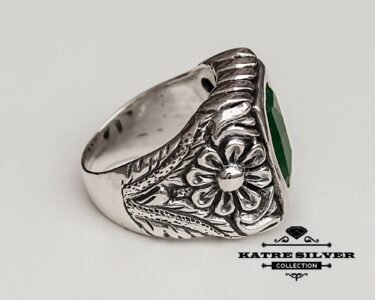Mens Celtic Statement Ring 925 Sterling Silver – Green Stone Ring, Handmade Bold Ring Gift for Him - Image 6