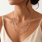 CZ Station Necklace 925 Sterling Silver – Long Layering Chain, Dainty Rose Gold Jewelry Gift for Her