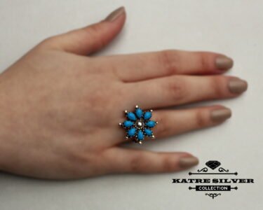 Blue Flower Turquoise Ring, Navajo Ring, Native American Ring, Southwestern Ring, Vintage Flower Ring, Silver Flower Ring, Blue Turquoise Ring - Image 2