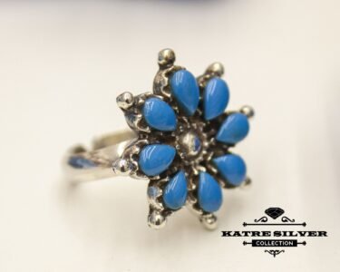 Blue Flower Turquoise Ring, Navajo Ring, Native American Ring, Southwestern Ring, Vintage Flower Ring, Silver Flower Ring, Blue Turquoise Ring - Image 5