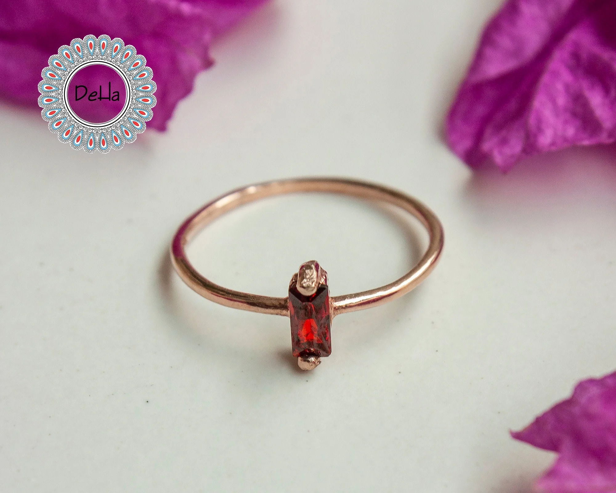 Red Ruby Baguette Ring, Baguette Cut Ring, Cz Stackable Ring, Baguette Ring, Minimal Ring, Minimalist Ring, Stackable Ring, Dainty Ring - Image 5