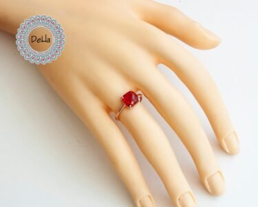 Red Quartz Ring – Minimal Square Gemstone Stackable Ring for Women - Image 2