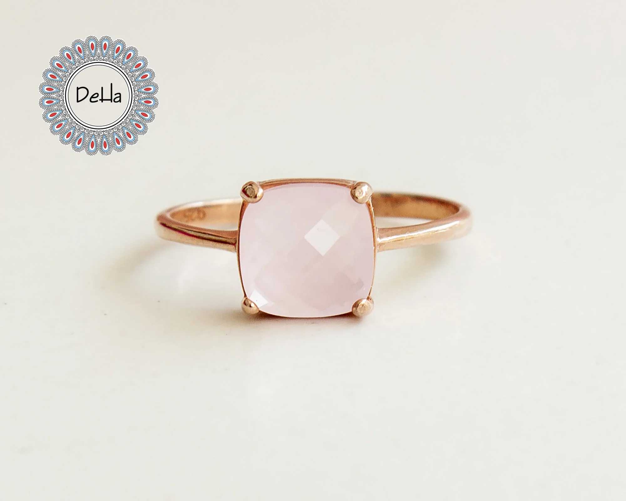 Rose Quartz Ring – Minimal Pink Gemstone Stackable Ring in Rose Gold - Image 3