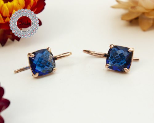 Rose Gold Plated Sapphire Quartz, Sapphire Earrings, Gemstone Earrings, Dangle Earrings, Quartz Earrings, Gift For Her