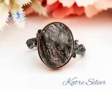 Black Rutilated Quartz Ring 925 Sterling Silver – Vintage Oval Gemstone Ring, Unique Statement Jewelry Gift for Her - Image 3