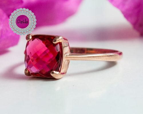 Red Quartz Ring Small - Square Red Quartz Ring - Minimalist Ring -Stackable Rings - Small Layering Ring - Minimalist Ring - Statement Ring - Image 5