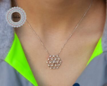 Flower of Life Hexagon Pendant, Hexagon Necklace, Sacred Geometry, Geometric Pendant, Hexagon Jewelry, Meditation Necklace, Yoga Pendant - Image 4