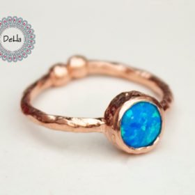 Rose Gold Blue Opal Ring, Unique Opal Ring, Opal Stacking Ring, Blue Opal Ring, Gold Opal Ring, Natural Opal Ring, Dainty Opal Ring