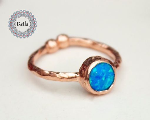 Rose Gold Blue Opal Ring, Unique Opal Ring, Opal Stacking Ring, Blue Opal Ring, Gold Opal Ring, Natural Opal Ring, Dainty Opal Ring