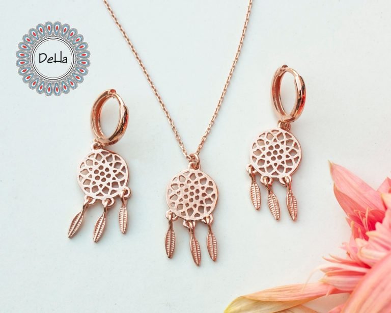 Rose Gold Plated Mini Dream Catcher Jewelry Set, Set of Dreamcatchers, Silver Dreamcatcher, Dream Catchers, Gift Set, Gift for Her