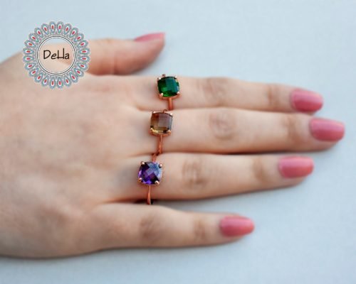 Red Quartz Ring Small - Square Red Quartz Ring - Minimalist Ring -Stackable Rings - Small Layering Ring - Minimalist Ring - Statement Ring - Image 8