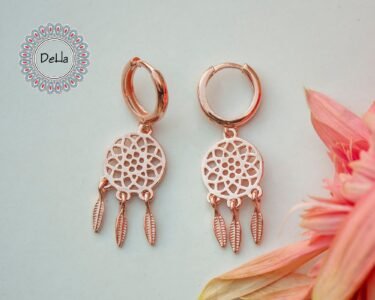 Dream Catcher Jewelry Set – Rose Gold Necklace & Earrings Set, Boho Gift for Her - Image 3