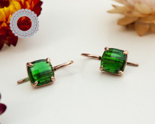 Emerald Quartz Earrings, Gemstone Earrings, Quartz Earrings, Silver Earrings, Rose Gold Earrings, Green Earrings, Gift for Her
