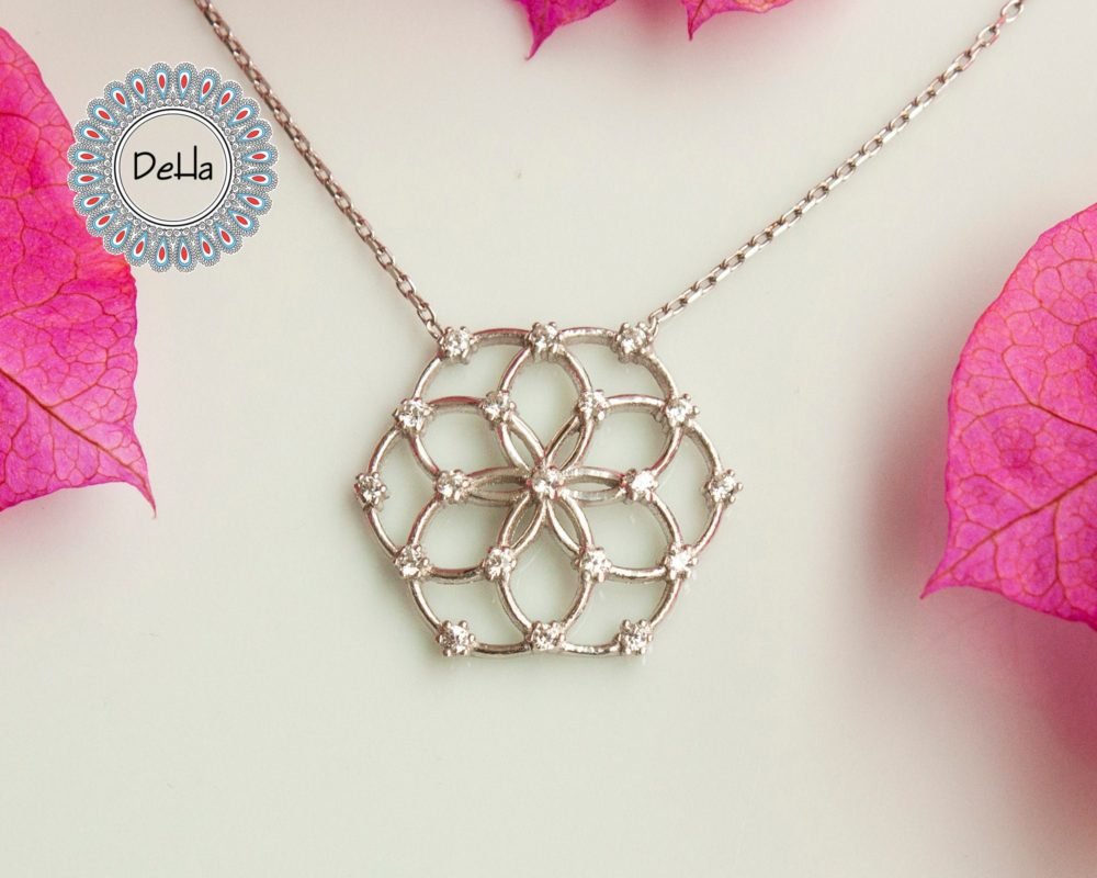 Flower of Life Hexagon Pendant, Hexagon Necklace, Sacred Geometry, Geometric Pendant, Hexagon Jewelry, Meditation Necklace, Yoga Pendant