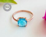 Swiss Blue Topaz Ring Small - Square Topaz Quartz Ring - December Birthstone - Stackable Rings - Small Layering Ring - Dark Topaz Ring - Image 5