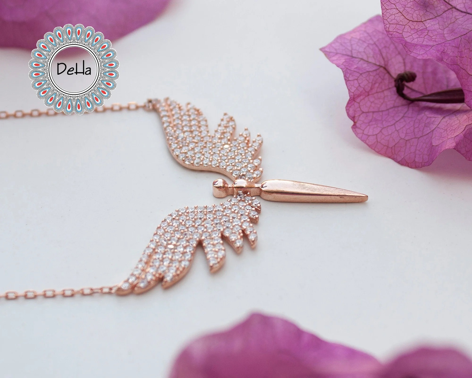 Elegant Angel Necklace – Rose Gold Angel Wing CZ Pendant Minimal Necklace for Women - Image 4