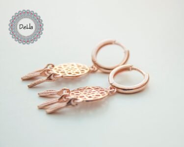 Dream Catcher Jewelry Set – Rose Gold Necklace & Earrings Set, Boho Gift for Her - Image 4