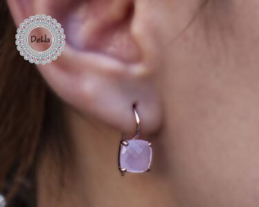 Rose Quartz Earrings 925 Sterling Silver – Pink Gemstone Dainty Earrings, Rose Gold Jewelry Gift for Her - Image 2