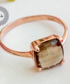 Smoky Quartz Ring Small - Stack Ring With Gemstone - Brown Gemstone Ring - Dainty Square Ring - June Birthstone - Smoky Topaz Ring - Topaz