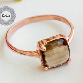 Smoky Quartz Ring Small - Stack Ring With Gemstone - Brown Gemstone Ring - Dainty Square Ring - June Birthstone - Smoky Topaz Ring - Topaz