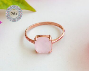 Rose Quartz Ring – Minimal Pink Gemstone Stackable Ring in Rose Gold - Image 5