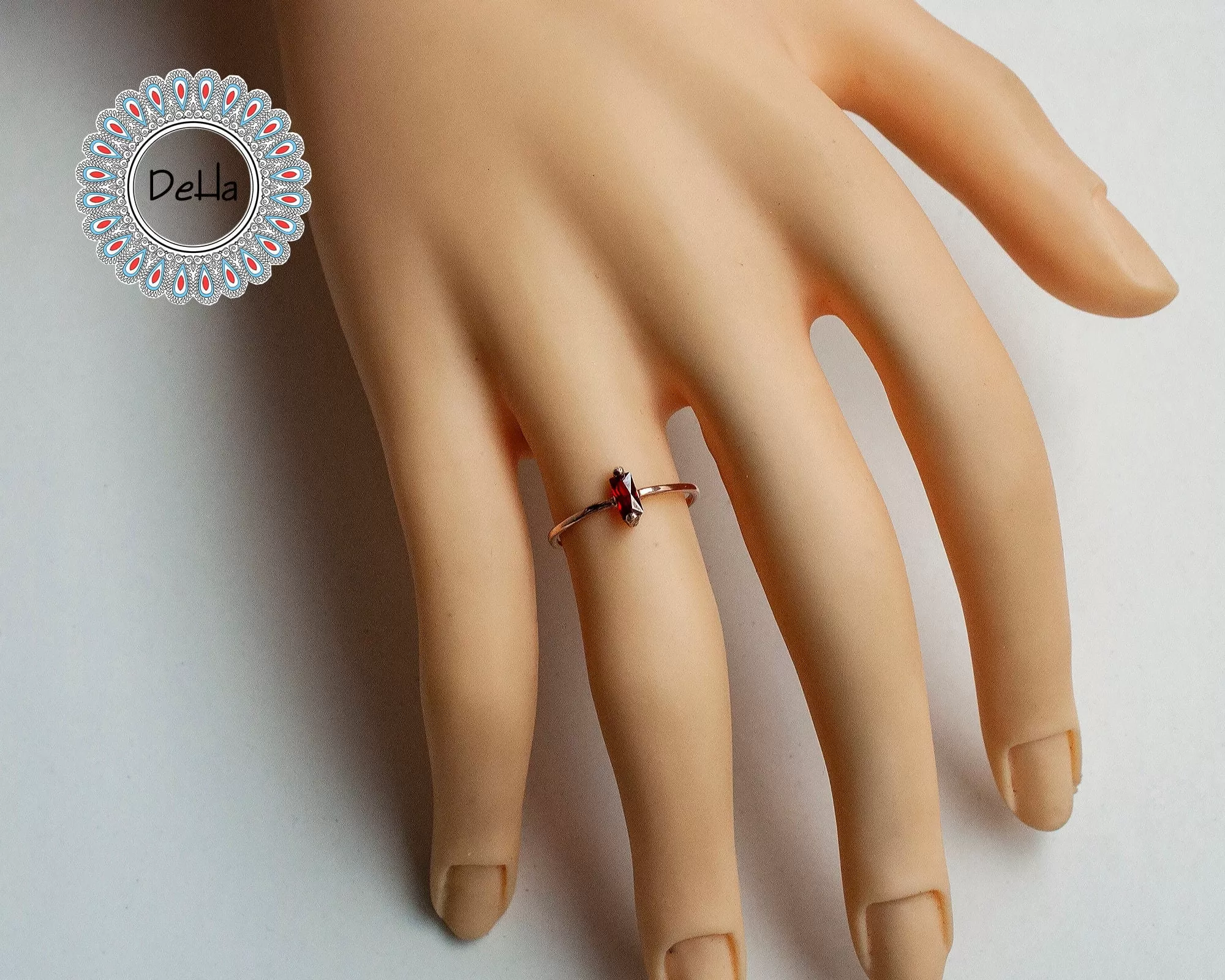 Red Ruby Baguette Ring, Baguette Cut Ring, Cz Stackable Ring, Baguette Ring, Minimal Ring, Minimalist Ring, Stackable Ring, Dainty Ring - Image 2