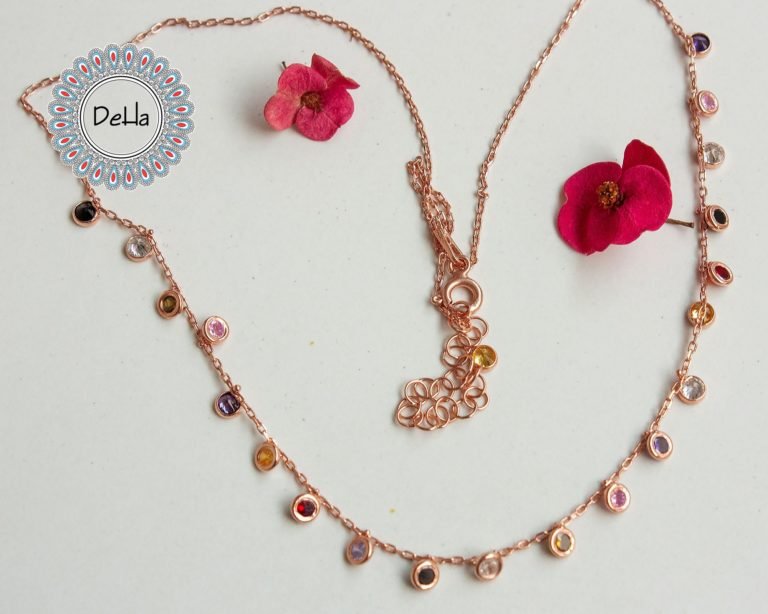 Rose Cz Dangle Necklace, Dainty Necklace, Cz Necklace, Colorful Necklace, Dangling Necklace, Rose Gold Necklace, Rose Gold Jewelry, Dangle