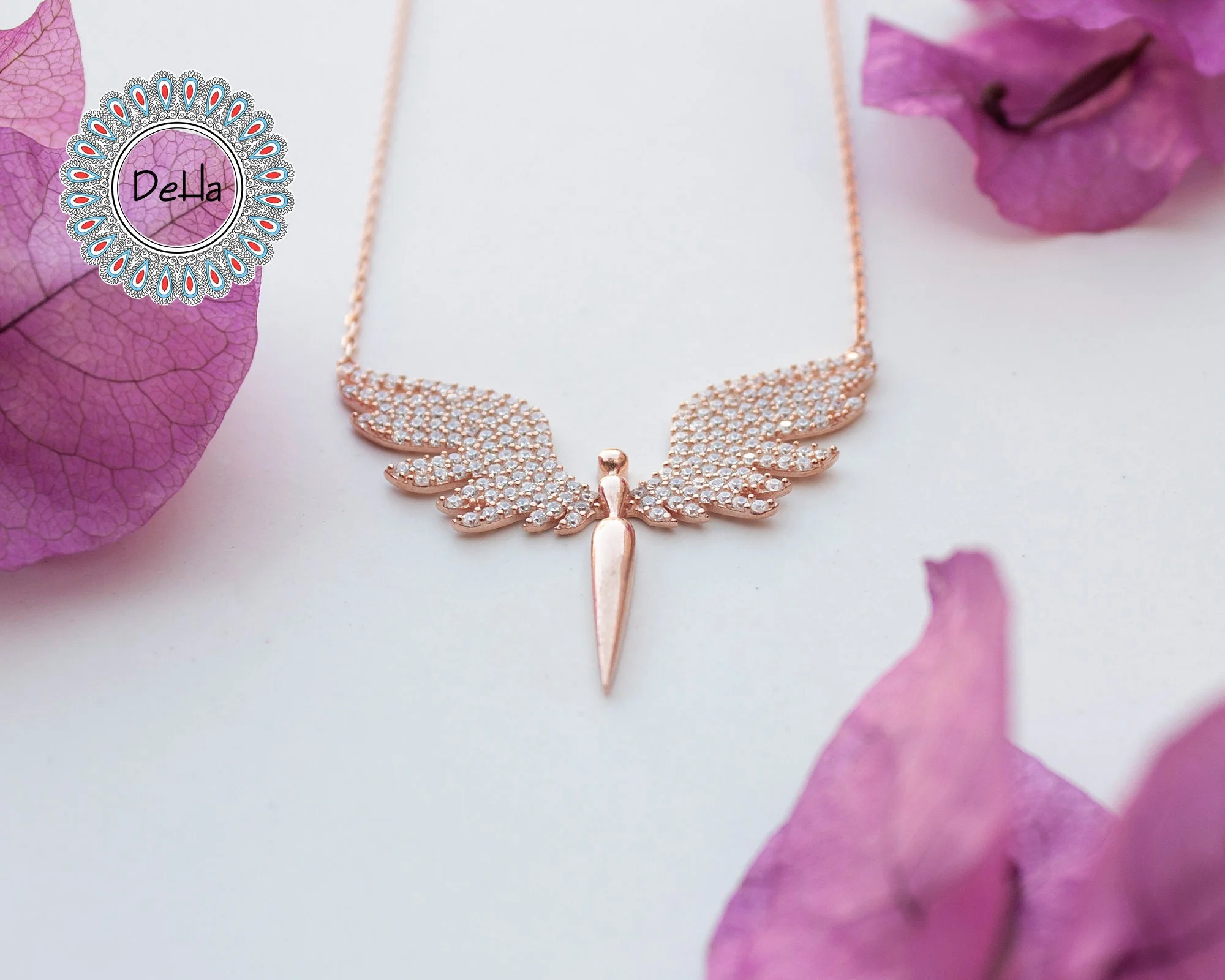 Elegant Angel Necklace – Rose Gold Angel Wing CZ Pendant Minimal Necklace for Women - Image 3