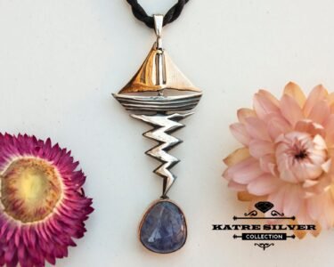 blue kyanite pendant necklace 925 sterling silver art deco