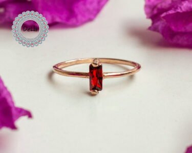 Red Ruby Baguette Ring, Baguette Cut Ring, Cz Stackable Ring, Baguette Ring, Minimal Ring, Minimalist Ring, Stackable Ring, Dainty Ring - Image 3
