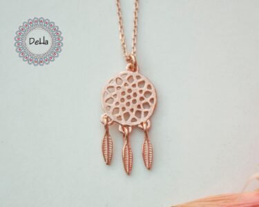 Dream Catcher Jewelry Set – Rose Gold Necklace & Earrings Set, Boho Gift for Her - Image 2