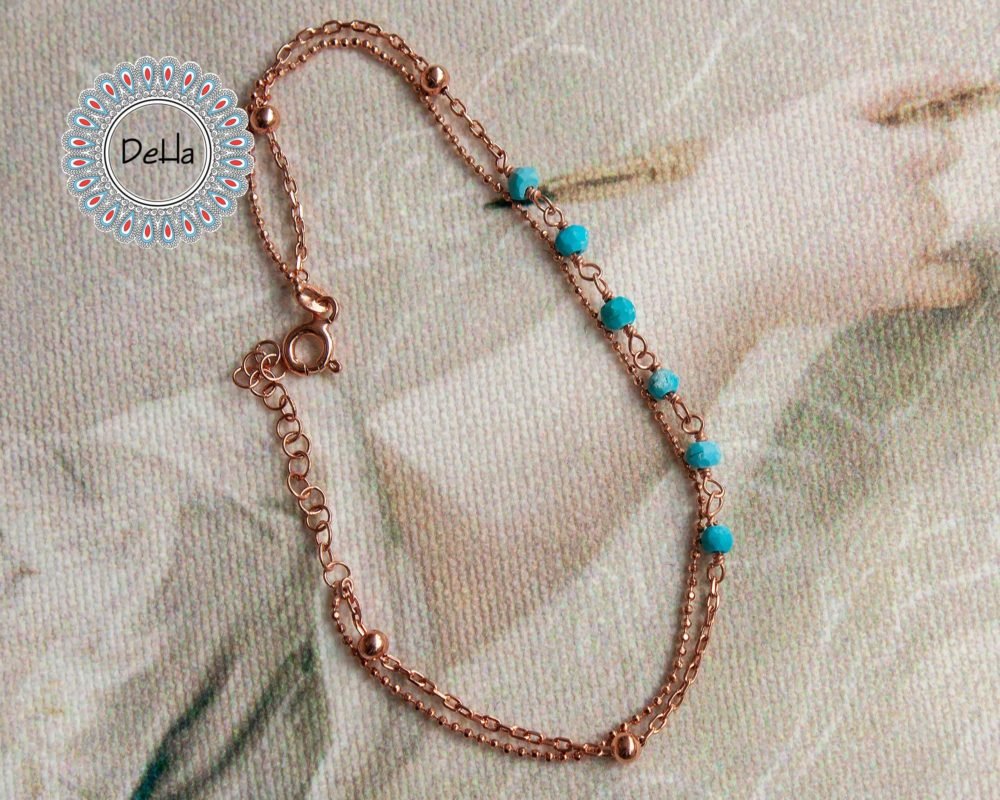 Double Chain Navajo Bracelet, Delicate Bracelet, Rose Gold Bracelet, Chain Bracelet, Turquoise Bracelet, Dainty Bracelet, Beach Bracelet