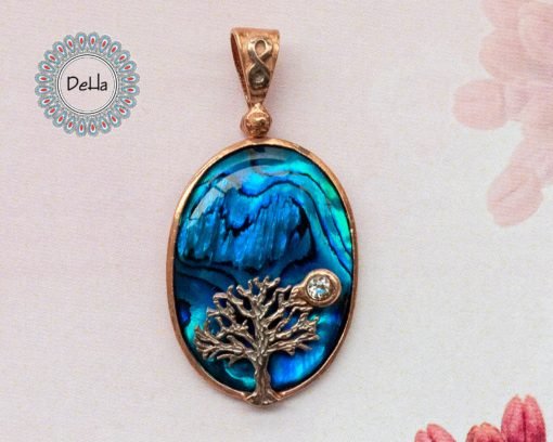 Tree and Full Moon, Full Moon Pendant, Natural Sea Shell, Tree and Moon, Sea Shell Pendant, Art Pendant, Art Jewelry, Sea Shell, Gift for Her