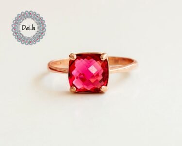 Red Quartz Ring – Minimal Square Gemstone Stackable Ring for Women - Image 3