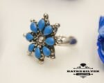 Blue Flower Turquoise Ring, Navajo Ring, Native American Ring, Southwestern Ring, Vintage Flower Ring, Silver Flower Ring, Blue Turquoise Ring - Image 4