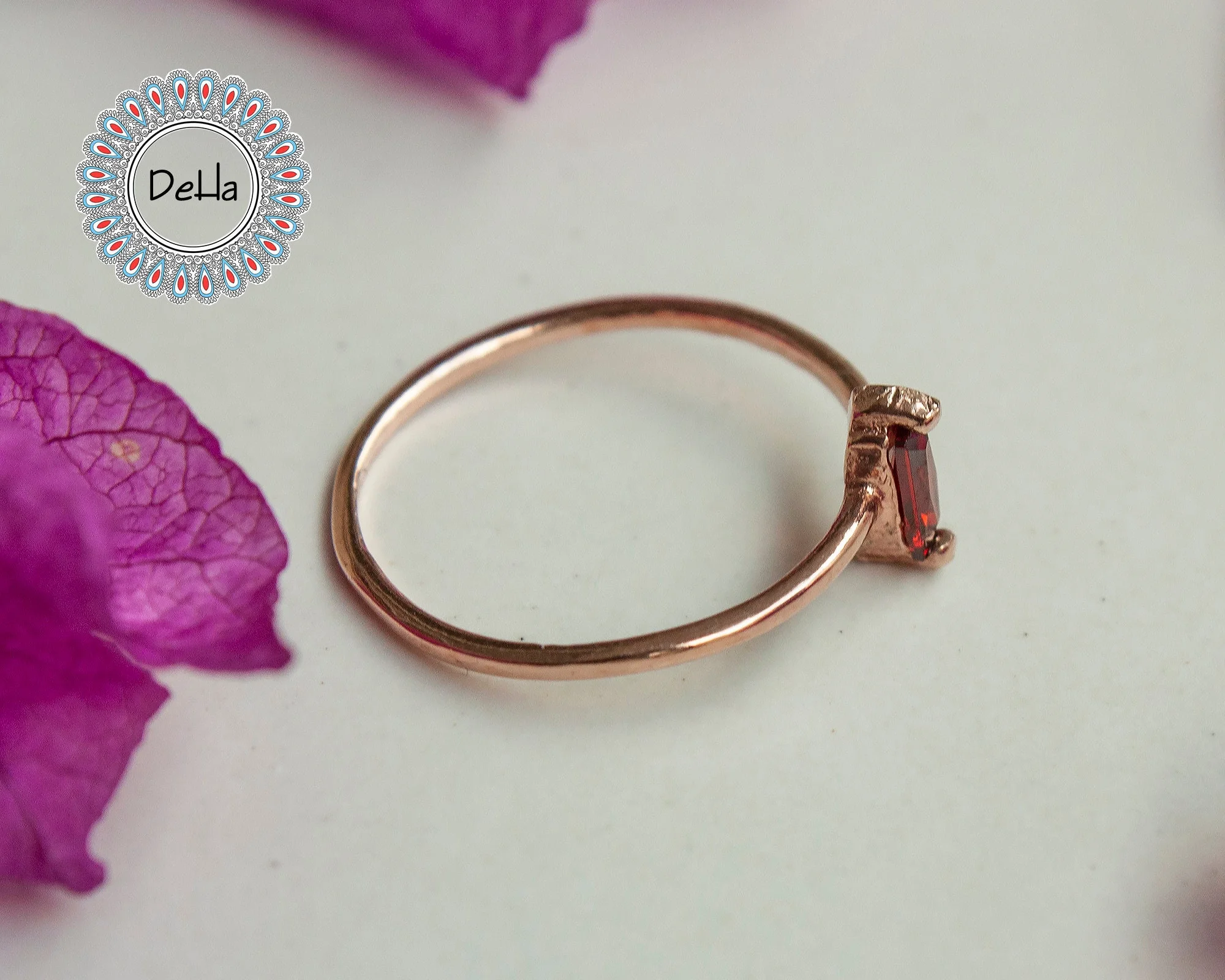 Red Ruby Baguette Ring, Baguette Cut Ring, Cz Stackable Ring, Baguette Ring, Minimal Ring, Minimalist Ring, Stackable Ring, Dainty Ring - Image 4