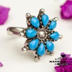 turquoise flower ring 925 sterling silver blue stone
