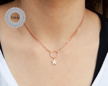 Elegant Star Pendant Necklace – CZ Hoop Circle Minimal Rose Gold Necklace for Women - Image 2