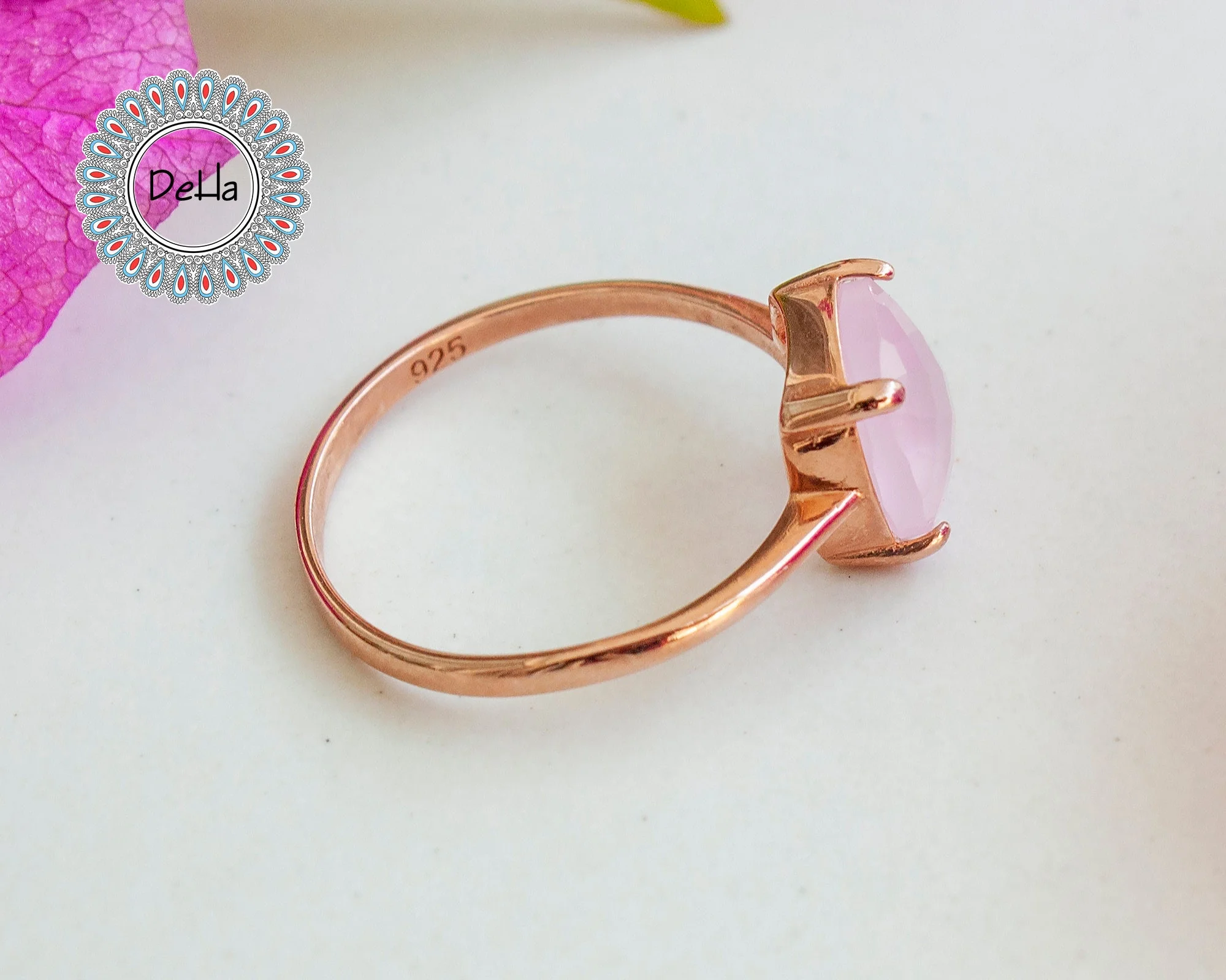 Rose Quartz Ring – Minimal Pink Gemstone Stackable Ring in Rose Gold - Image 7