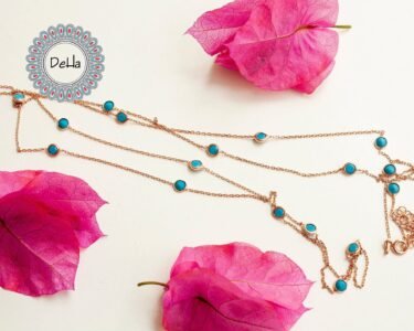 Elegant Turquoise Station Necklace 925 Sterling Silver – Long Layering Necklace, Minimal Jewelry Gift for Her - Image 3