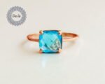 Swiss Blue Topaz Ring Small - Square Topaz Quartz Ring - December Birthstone - Stackable Rings - Small Layering Ring - Dark Topaz Ring - Image 3