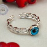 Silver Blue Dainty Evil Eye Ring, Evil Eye Ring, Protection Ring, Silver Eye Ring, Everyday Ring, Eye Ring, Evil Eye Jewelry, Adjustable Ring
