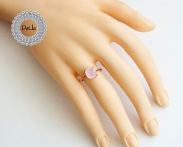 Rose Quartz Ring – Minimal Pink Gemstone Stackable Ring in Rose Gold - Image 2