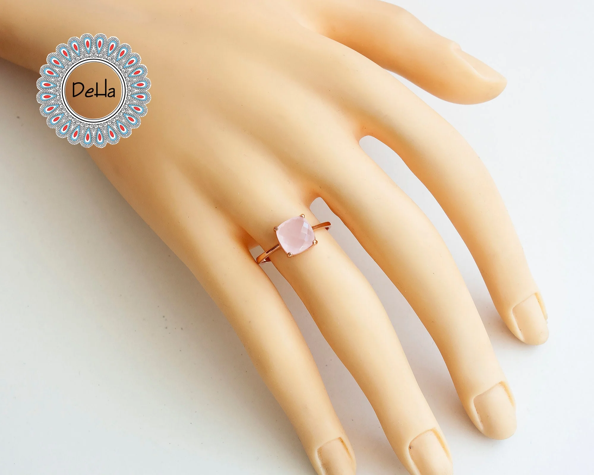 Rose Quartz Ring – Minimal Pink Gemstone Stackable Ring in Rose Gold - Image 2