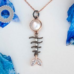 Unique Fish Bone Necklace, Fish Bone Jewelry, Silver Fish Necklace, Fish Necklace, Fish Pendant, Handmade Necklace, Pearl Jewelry, Fish Bone