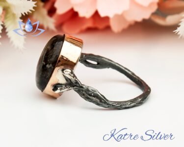 Black Rutilated Quartz Ring 925 Sterling Silver – Vintage Oval Gemstone Ring, Unique Statement Jewelry Gift for Her - Image 5