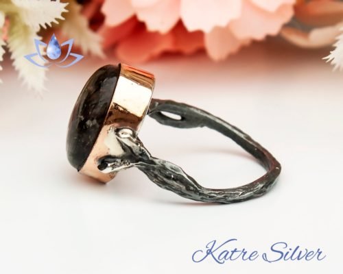 Black Rutilated Quartz Ring, Oxidized Silver Ring, Sterling Silver Ring, Black Silver Ring, Vintage Oval Ring, Anniversary Gift for Her - Image 5